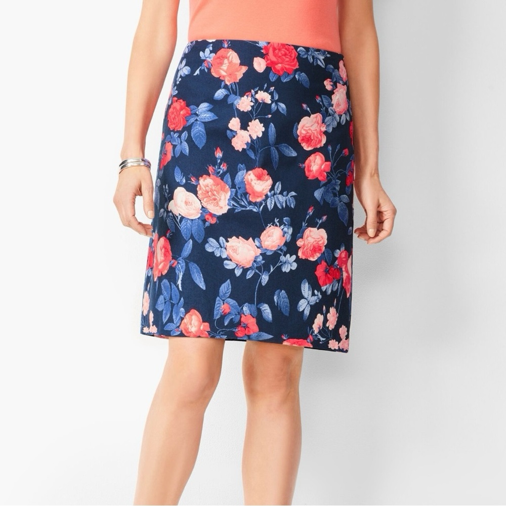 Talbots Petite Classic A-Line Floral‎ Skirt Size 12 Lined Side Zipper